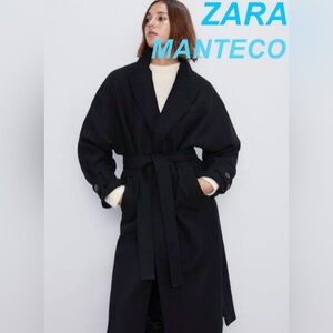 ZARA NWT$ 219 Women Belted Wool Blend Coat Black Size M